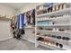 Walk-in closet featuring built-in shelving, hanging racks, and carpet flooring at 2833 Athena Hill Ct, Henderson, NV 89052