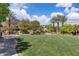 Beautiful community park with manicured lawn, palm trees, and benches for relaxing at 2833 Athena Hill Ct, Henderson, NV 89052