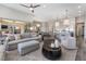 Spacious living area with an open layout, modern decor, and views of the outdoor dining space and kitchen at 3120 Greenscape Ln, Las Vegas, NV 89138