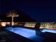 Backyard pool and spa with palm tree and landscaped planters in the evening at 3120 Greenscape Ln, Las Vegas, NV 89138