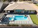 Aerial view of pool, patio, and outdoor kitchen at 3120 Greenscape Ln, Las Vegas, NV 89138