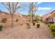 A beautiful private backyard with mature landscaping and gravel ground cover for low maintenance at 10041 Arbuckle Dr, Las Vegas, NV 89134