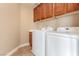 Bright laundry room featuring side by side washer and dryer with plenty of cabinet storage at 2199 Timescape Ct, Las Vegas, NV 89123