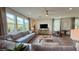 Bright living room featuring large windows, modern furniture, and an open layout with wooden flooring at 9190 Oakdale Ranch Ct, Las Vegas, NV 89139
