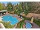 Aerial view showcasing the pool, spa, patio seating, and well-maintained backyard of the property at 3863 Glasgow Green Dr, Las Vegas, NV 89141