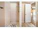 Bathroom featuring a stand up shower with a unique star design, tile floor, and adjacent bedroom at 3963 Redwood St, Las Vegas, NV 89103
