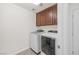 Functional laundry room with modern washer and dryer, along with ample cabinet space for storage at 780 Flowing Meadow Dr, Henderson, NV 89014