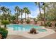 Resort-style pool with lush landscaping, creates a serene outdoor oasis for relaxation and entertainment at 9108 Ghost Mountain Ave, Las Vegas, NV 89129