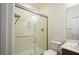 Bathroom includes glass enclosed shower, tile floors, and single vanity at 2824 Shadows Edge Ct, Henderson, NV 89052