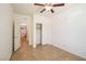 Bedroom featuring tile floors, ceiling fan, closet and neutral wall color at 2824 Shadows Edge Ct, Henderson, NV 89052