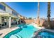 A stunning pool and spa are the focal point of this gorgeous backyard at 6220 Silver Edge St, North Las Vegas, NV 89031