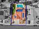 Aerial view of the home's layout including pool, patio, solar panels, and desert landscaping, outlined for property boundaries at 37 Stone Cress Dr, Henderson, NV 89074