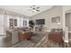 Staged living room featuring stylish furnishings, wood-look floors, and backyard views at 531 Coolidge Ave, Henderson, NV 89015