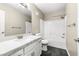 Bathroom featuring tile floors, a tub/shower combo and single sink vanity at 8224 Crystal Star Ct, Las Vegas, NV 89145