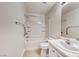 Bathroom with a shower-tub combo, a vanity, and tiled floors at 1140 Paradise Vista Dr, Henderson, NV 89002