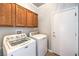 Laundry room includes a side-by-side washer and dryer and wall storage cabinets at 1821 Eagle Mesa Ave, Henderson, NV 89012