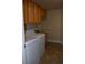 Practical laundry room with tile floors, wood cabinets, and modern appliances for household convenience at 2744 Pala Dura Dr, Henderson, NV 89074