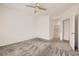 This bedroom boasts neutral paint, a ceiling fan and an en-suite bathroom with walk-in shower at 3693 Canis Minor Ln # 13101, Henderson, NV 89052