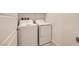 Bright laundry room includes white washer and dryer with neutral walls and flooring at 3693 Canis Minor Ln # 13101, Henderson, NV 89052