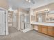 Bright main bathroom featuring a shower, double vanity, and neutral tones at 1923 Grey Eagle St, Henderson, NV 89074