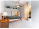 Large main bedroom featuring a fireplace, ceiling fan, and vaulted ceilings at 1933 Davina St, Henderson, NV 89074