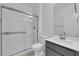 Bathroom featuring a glass-enclosed shower and modern vanity at 227 Badwater Basin St, Las Vegas, NV 89138