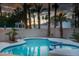 Inviting backyard pool and spa surrounded by palm trees and a decorative fountain at 2528 Furnace Creek Ave, Henderson, NV 89074