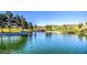 Scenic pond surrounded by lush greenery, mature trees, and well manicured landscaping at 3025 Treesdale Dr, Las Vegas, NV 89134
