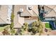 Overhead view of the rear of a property with a distinctive roof and well-maintained landscaping at 3163 Elk Clover St, Las Vegas, NV 89135