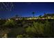 Beautiful desert homes are seen at night with the silhouettes of palm trees against a blue sky at 3163 Elk Clover St, Las Vegas, NV 89135