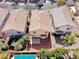 Aerial view showcasing backyard with swimming pool, patio, and desert landscaping at 11028 Meadow Leaf Ave, Las Vegas, NV 89144