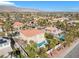 A neighborhood aerial view showcases large homes with pools and desert landscaping against a mountain backdrop at 4024 Mansion Hall Ct, Las Vegas, NV 89129