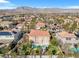 A rear aerial view showing a home featuring a backyard swimming pool and landscaping at 4024 Mansion Hall Ct, Las Vegas, NV 89129