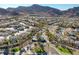 Panoramic aerial view of the Palm Hills community, showcasing well-maintained homes, palm trees, and mountain views at 793 Vortex Ave, Henderson, NV 89002