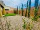 Landscaped backyard with desert rock, fruit trees, and string lights at 806 Neath Ave, Las Vegas, NV 89178