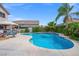 Inviting backyard oasis featuring a pristine pool, lush landscaping, and shaded seating areas for relaxing outdoors at 8100 Artistic Heights Ct, Las Vegas, NV 89143