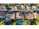 Beautiful aerial view of residential homes with backyard pools in a well-maintained neighborhood at 9909 Barrier Reef Dr, Las Vegas, NV 89117