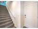 Entryway featuring gray carpeted stairs and a white front door with a modern door lock at 200 Biscotti Ave # Lot 122, North Las Vegas, NV 89084