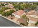 An aerial perspective of a charming home surrounded by a well-maintained landscape in a quiet neighborhood at 2008 Hobbyhorse Ave, Henderson, NV 89012