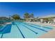 Enjoy the pool with lane lines, covered seating, and lounge chairs under clear, sunny skies at 2147 Indigo Creek Ave, Henderson, NV 89012