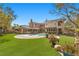 Beautiful backyard featuring a pool, turf area and covered patio at 3680 Belvedere Park Ln, Las Vegas, NV 89141