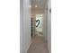 Hallway with carpet and a bathroom with a heart shower curtain and a white storage container at 1463 Evening Song Ave, Henderson, NV 89012