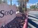 Community entrance sign with 'Sonoma' and desert landscaping near the community entrance at 1463 Evening Song Ave, Henderson, NV 89012