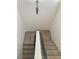 Carpeted staircase with gray and white handrail leading to the upper level at 1463 Evening Song Ave, Henderson, NV 89012