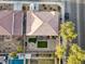 Overhead view showing the backyard's layout, including a patio, turf, and landscaping at 1495 Le Luberon Ct, Las Vegas, NV 89123
