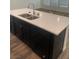 Close-up of kitchen island with sink and black cabinetry at 5773 Fresh Fields Ct, Las Vegas, NV 89118