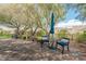 A charming backyard patio features comfortable seating and shade provided by mature trees at 2306 Valley Cottage Ave, Henderson, NV 89052