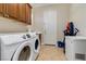 Well-equipped laundry room with modern washer, dryer, and ample cabinet space at 2665 Chateau Clermont St, Henderson, NV 89044