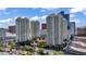Aerial view showcases high-rise condo complex with city views at 2777 Paradise Rd # 301, Las Vegas, NV 89109
