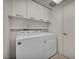Laundry room featuring a full-size white washer and dryer, and storage cabinets at 2777 Paradise Rd # 301, Las Vegas, NV 89109